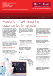 Hart Shaw - Pensions - maximising the opportunities for tax relief - Autumn 2015